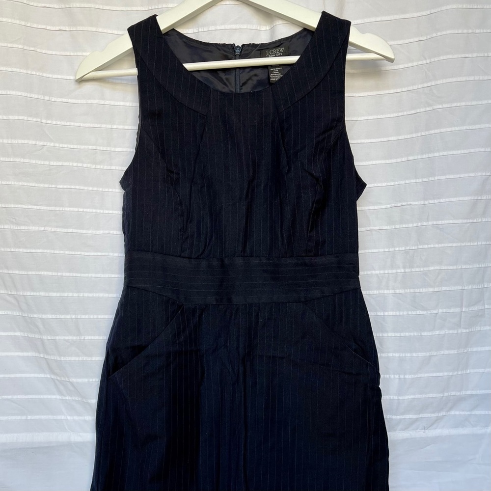 J. Crew Blue Pinstripe Wool Shift Dress (Pockets)